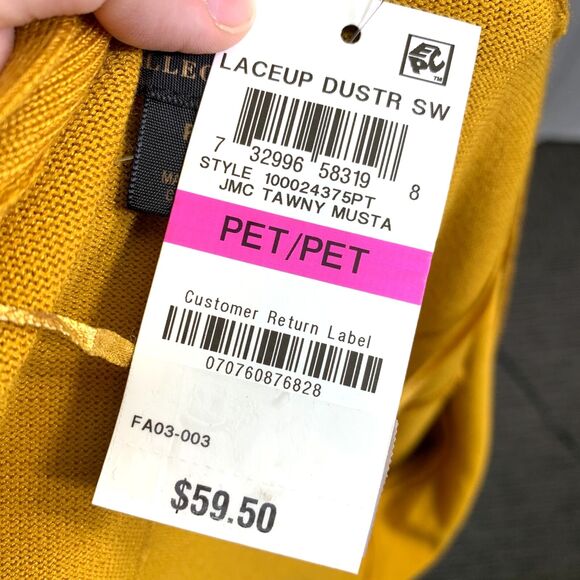 JM Collection Womens Cardigan Sweater Duster Laced Cuff Open Mustard 0 Petite - Picture 10 of 12